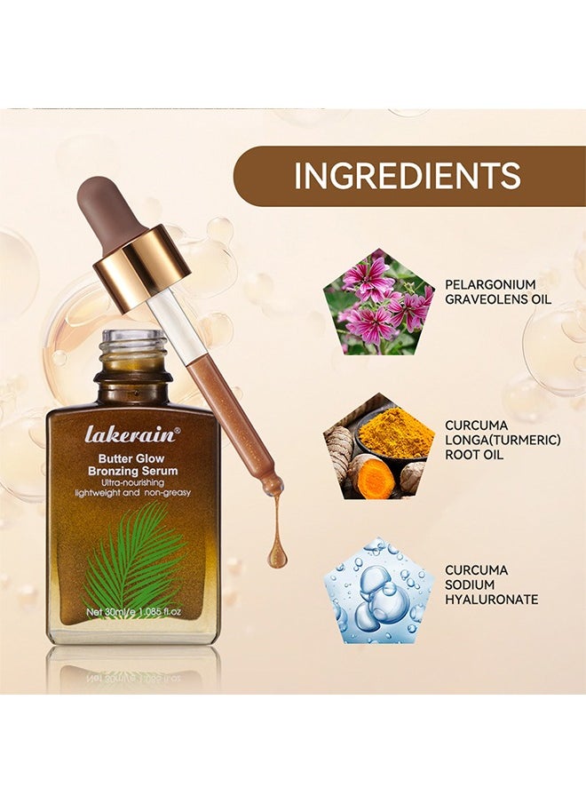 Butter Glow Bronzing Serum , Hydrating & Nourishing Tinted Serum – Lightweight, Non-Greasy Bronzing Drops for Even Skin Tone, Radiant Sunkissed Complexion – Skincare Makeup Primer & Highlighter (30ml)