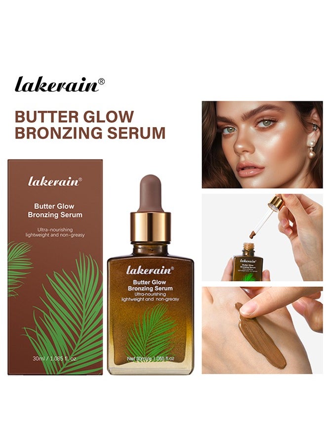 Butter Glow Bronzing Serum , Hydrating & Nourishing Tinted Serum – Lightweight, Non-Greasy Bronzing Drops for Even Skin Tone, Radiant Sunkissed Complexion – Skincare Makeup Primer & Highlighter (30ml)