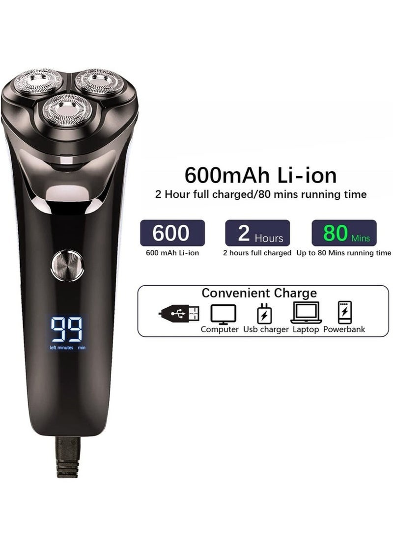 Wet Dry USB Rechargeable Cordless Shaving Machine 3D Rotary Shaver, Electric Razor for Men Waterproof with Pop-up Beard Trimmer, Lcd Display, Travel Lock