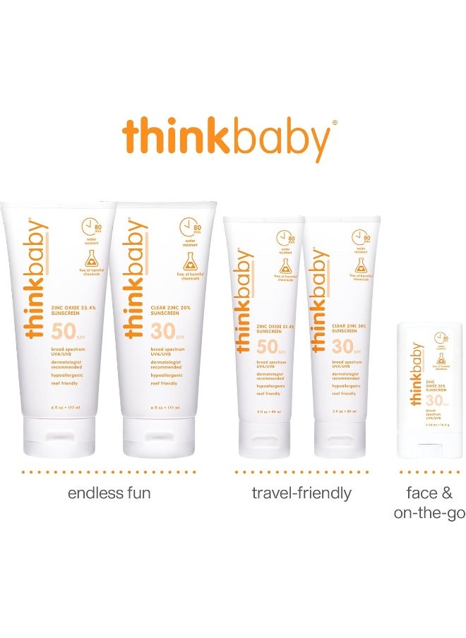 Thinkbaby SPF 30 Sunscreen Stick - Safe, Natural, Water Resistant Sun Cream for Babies, Kids & Adults - Mineral UVA/UVB Sun Protection - Reef Friendly Travel Stick, 0.64 oz