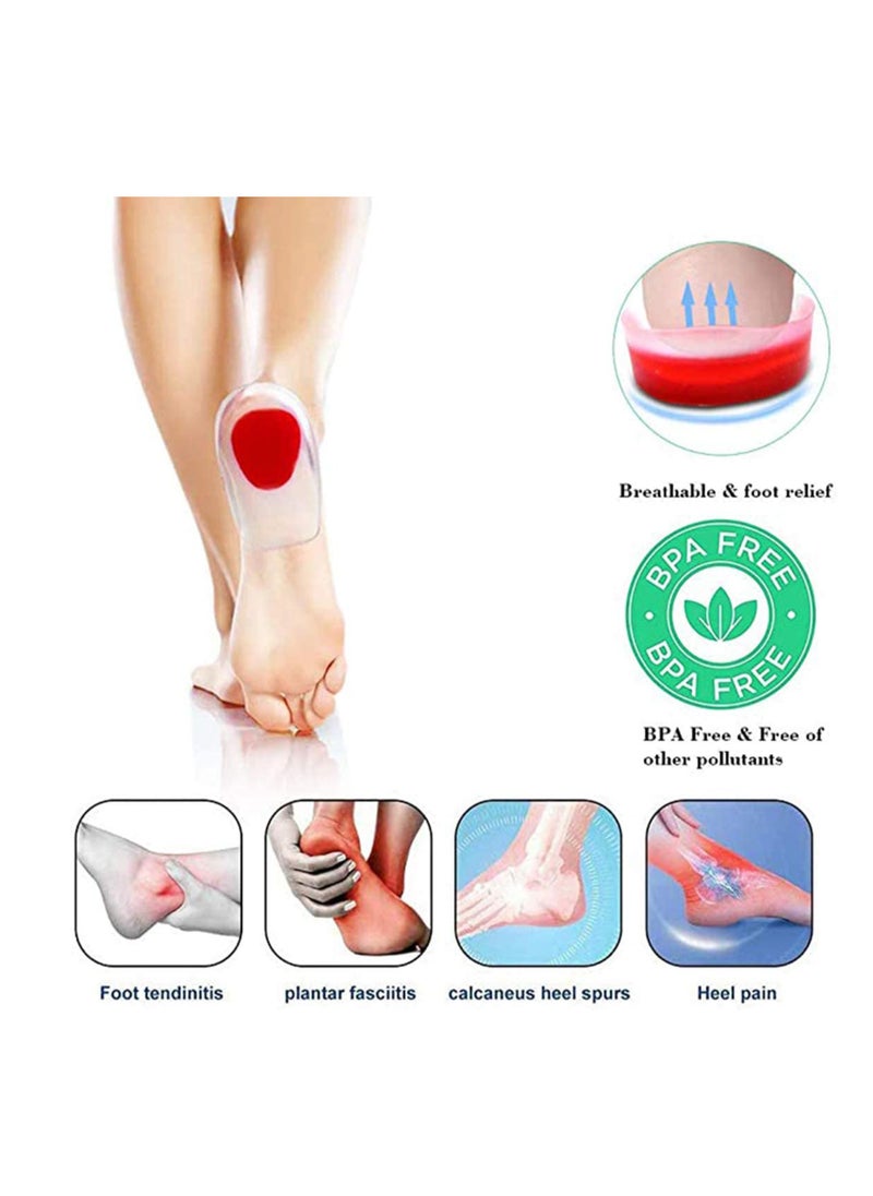 Gel Heel Cups Plantar Fasciitis Inserts  Silicone Heel Cup Pads for Bone Spurs Pain Relief Protectors of Your Sore or Bruised Feet Insole Gels Treatment 2 PCSRed `S`Blue 'L'