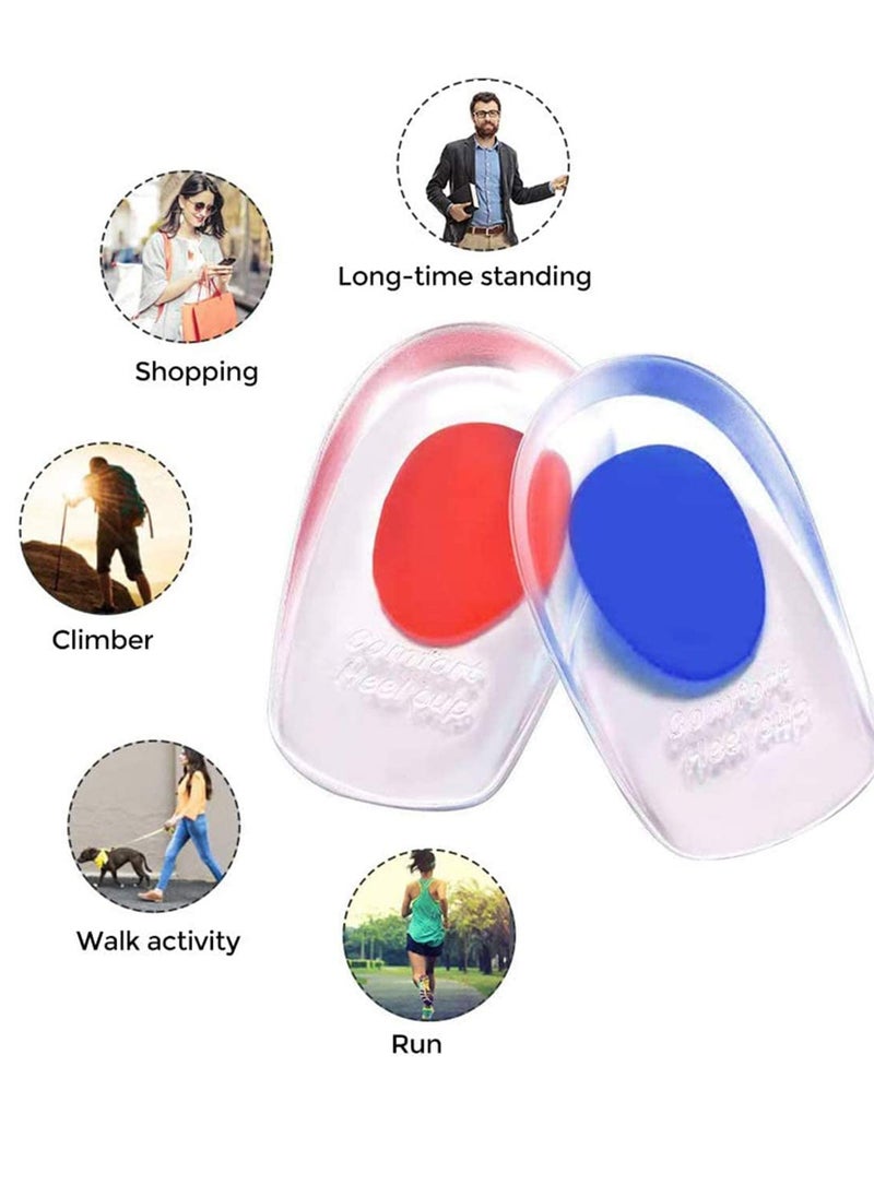 Gel Heel Cups Plantar Fasciitis Inserts  Silicone Heel Cup Pads for Bone Spurs Pain Relief Protectors of Your Sore or Bruised Feet Insole Gels Treatment 2 PCSRed `S`Blue 'L'