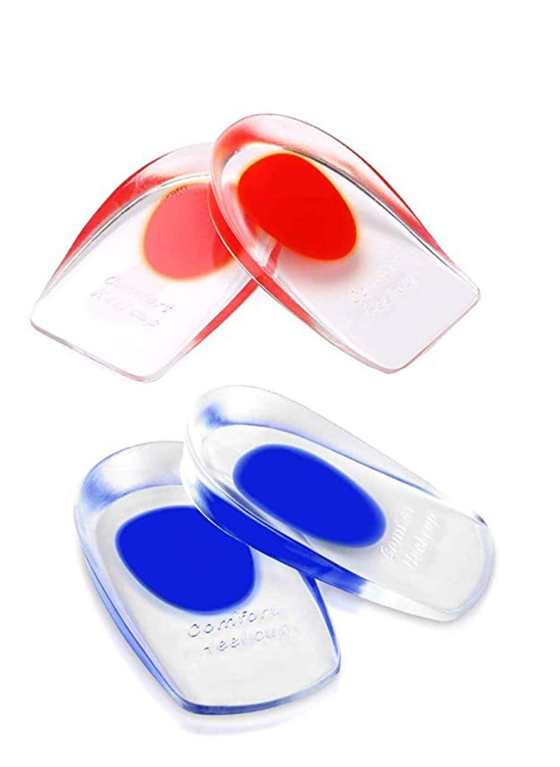 Gel Heel Cups Plantar Fasciitis Inserts  Silicone Heel Cup Pads for Bone Spurs Pain Relief Protectors of Your Sore or Bruised Feet Insole Gels Treatment 2 PCSRed `S`Blue 'L'