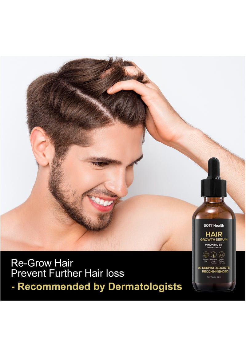 Minoxidil 5% Hair Growth, Hair Loss Regrowth Serum 60ml. Made in USA! Dermatologists Recommended. Ginseng and Biotin Extra Strength Formula (3 Pack)