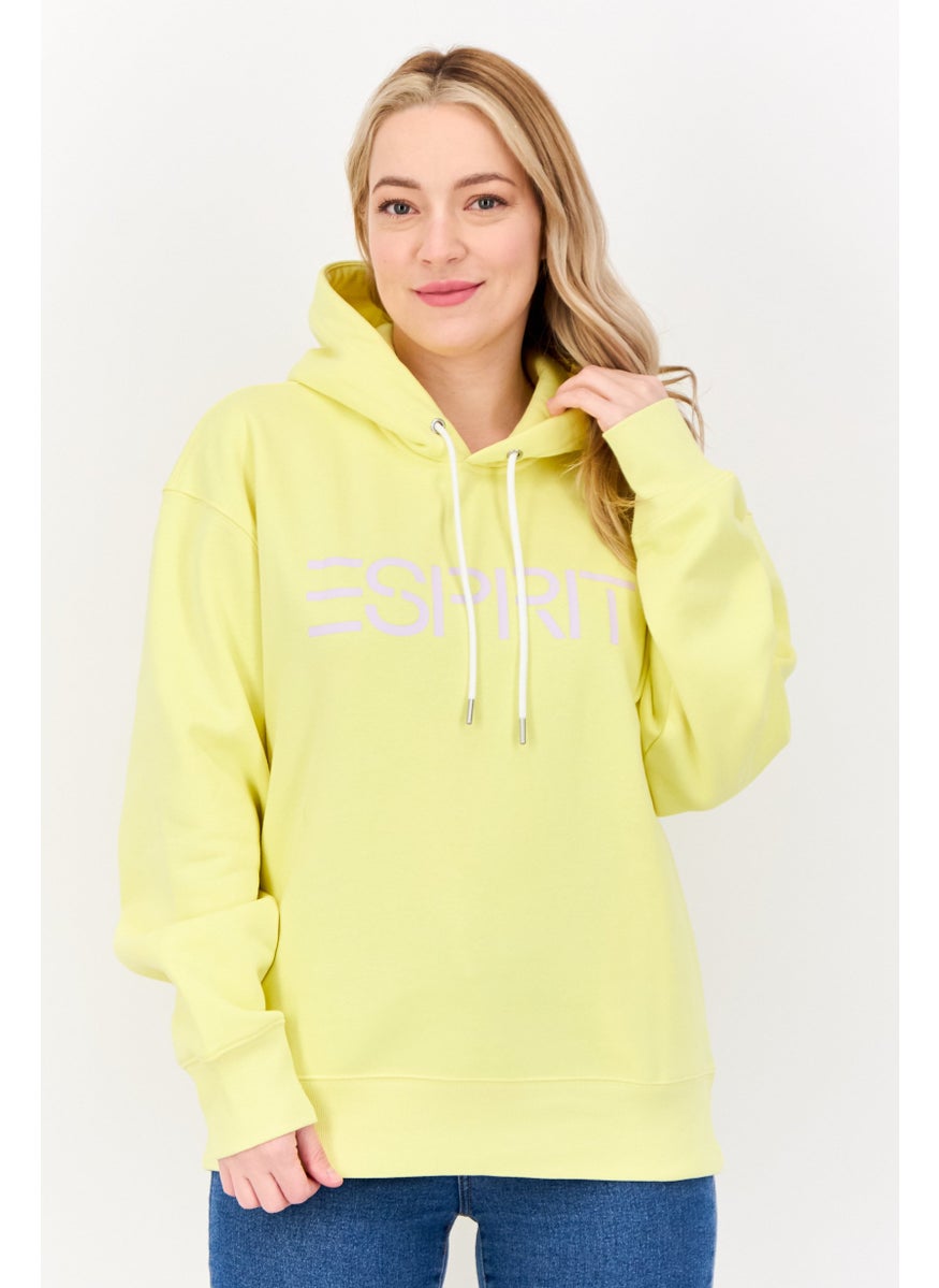 Women Long Sleeves Brand Logo Hooded Sweatshirt, Yellow