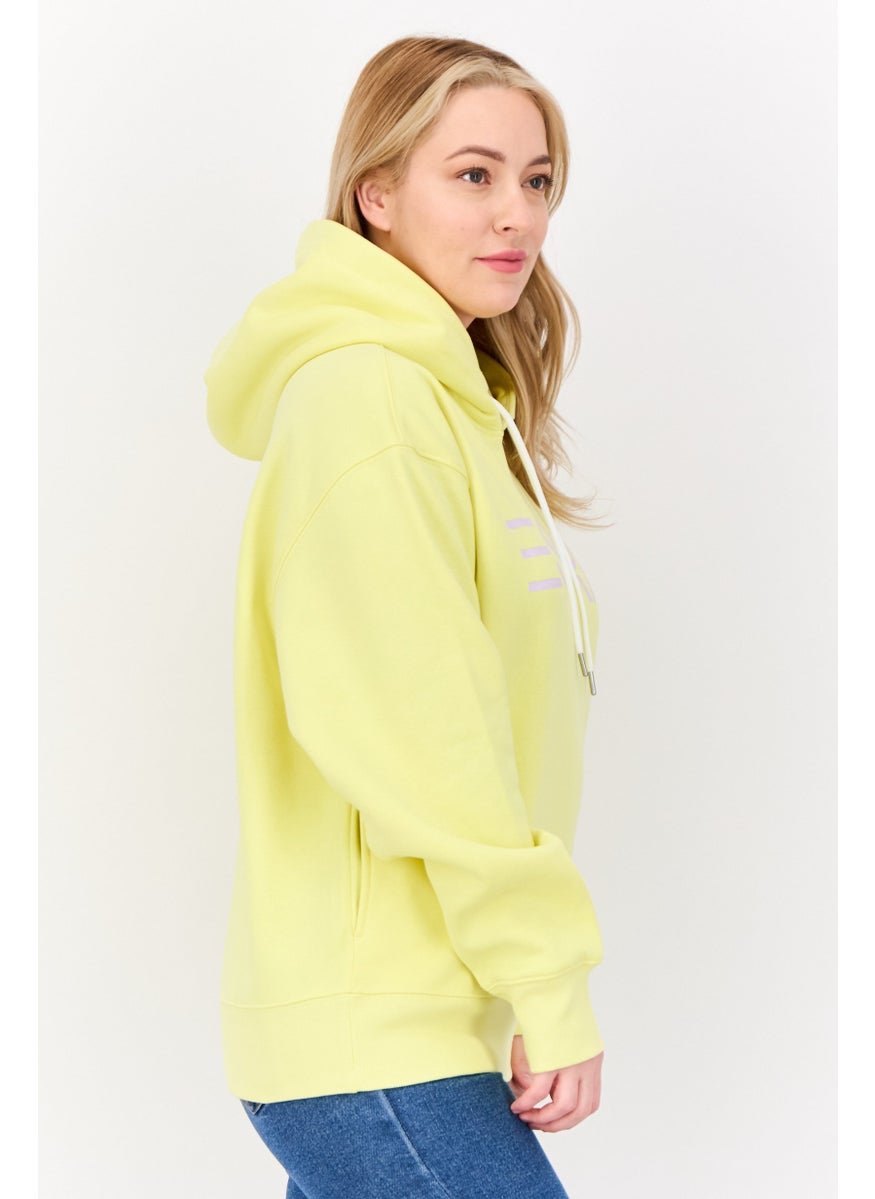 Women Long Sleeves Brand Logo Hooded Sweatshirt, Yellow