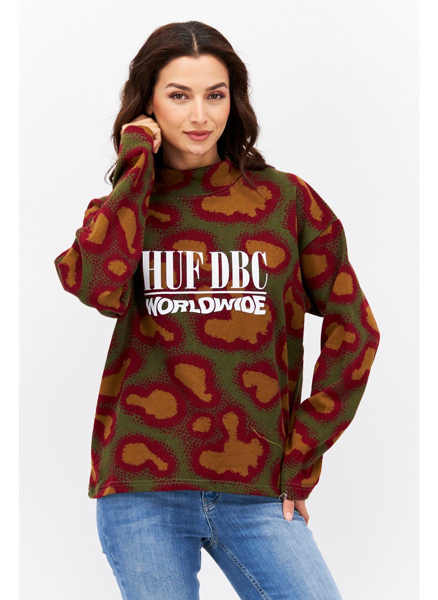Women Mock Neck Long Sleeve Allover Print Sweatshirt, Multicolor