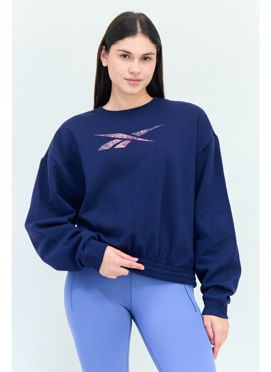 Women Sportswear Fit Long Sleeve Outdoor Sweatshirt, Navy