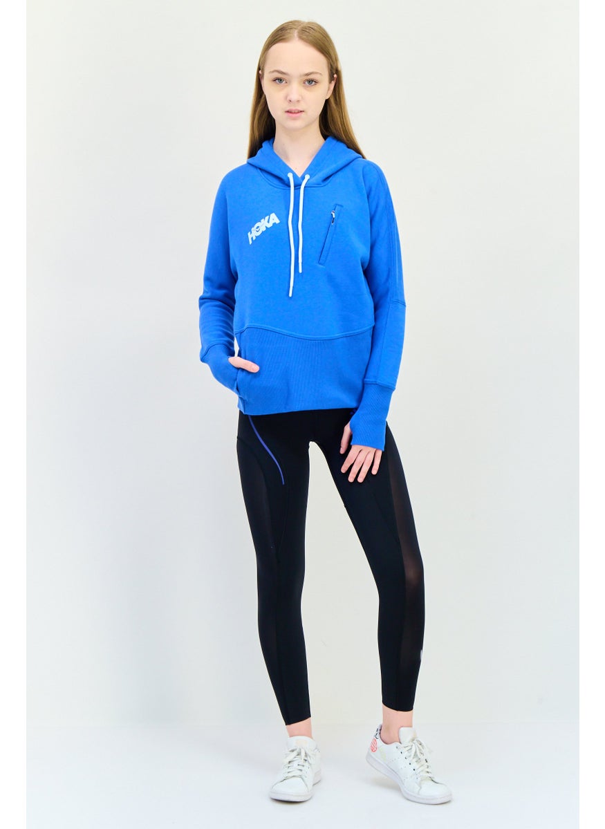Women Sportswear Fit Long Sleeves Outdoor Hoodie, Blue