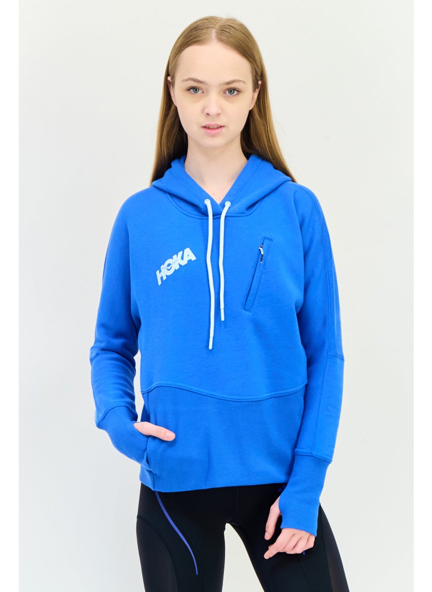Women Sportswear Fit Long Sleeves Outdoor Hoodie, Blue