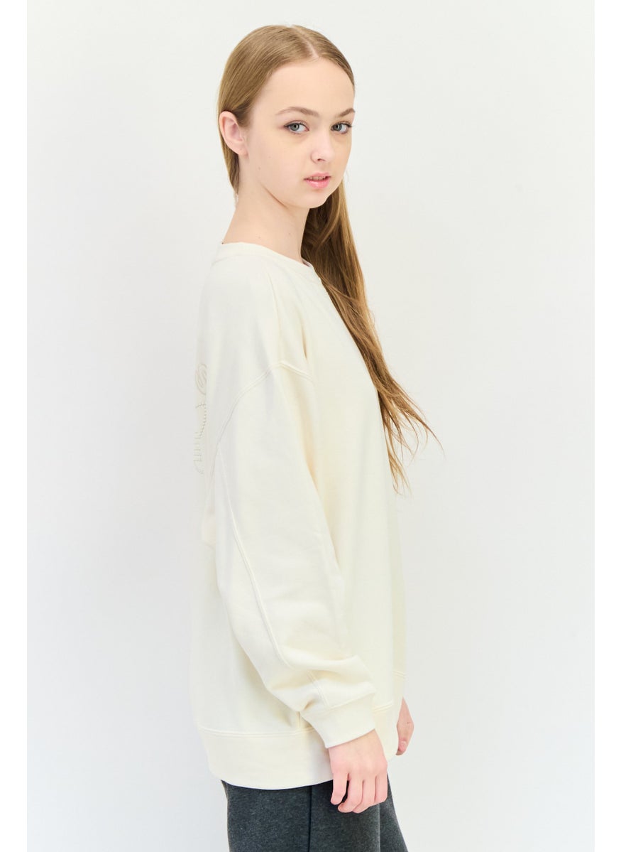 Women Sportswear Fit Long Sleeves Outdoor Sweatshirt, Beige