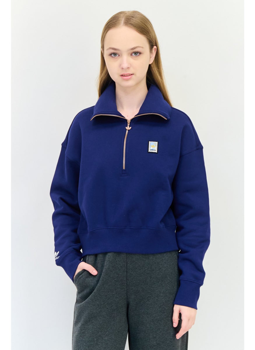 Women Sportswear Fit Long Sleeves Outdoor Sweatshirt, Dark Blue