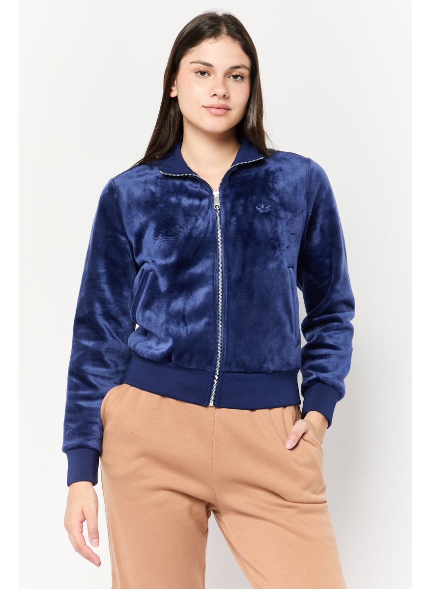 Women Sportswear Fit Embroidered Logo Full Zip Outdoor Sweatshirt, Dark Blue