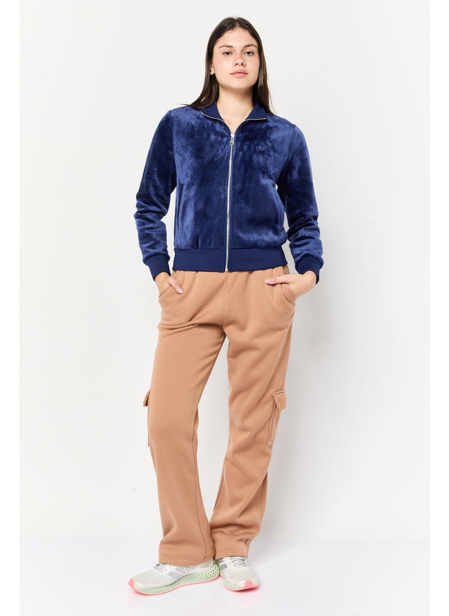 Women Sportswear Fit Embroidered Logo Full Zip Outdoor Sweatshirt, Dark Blue