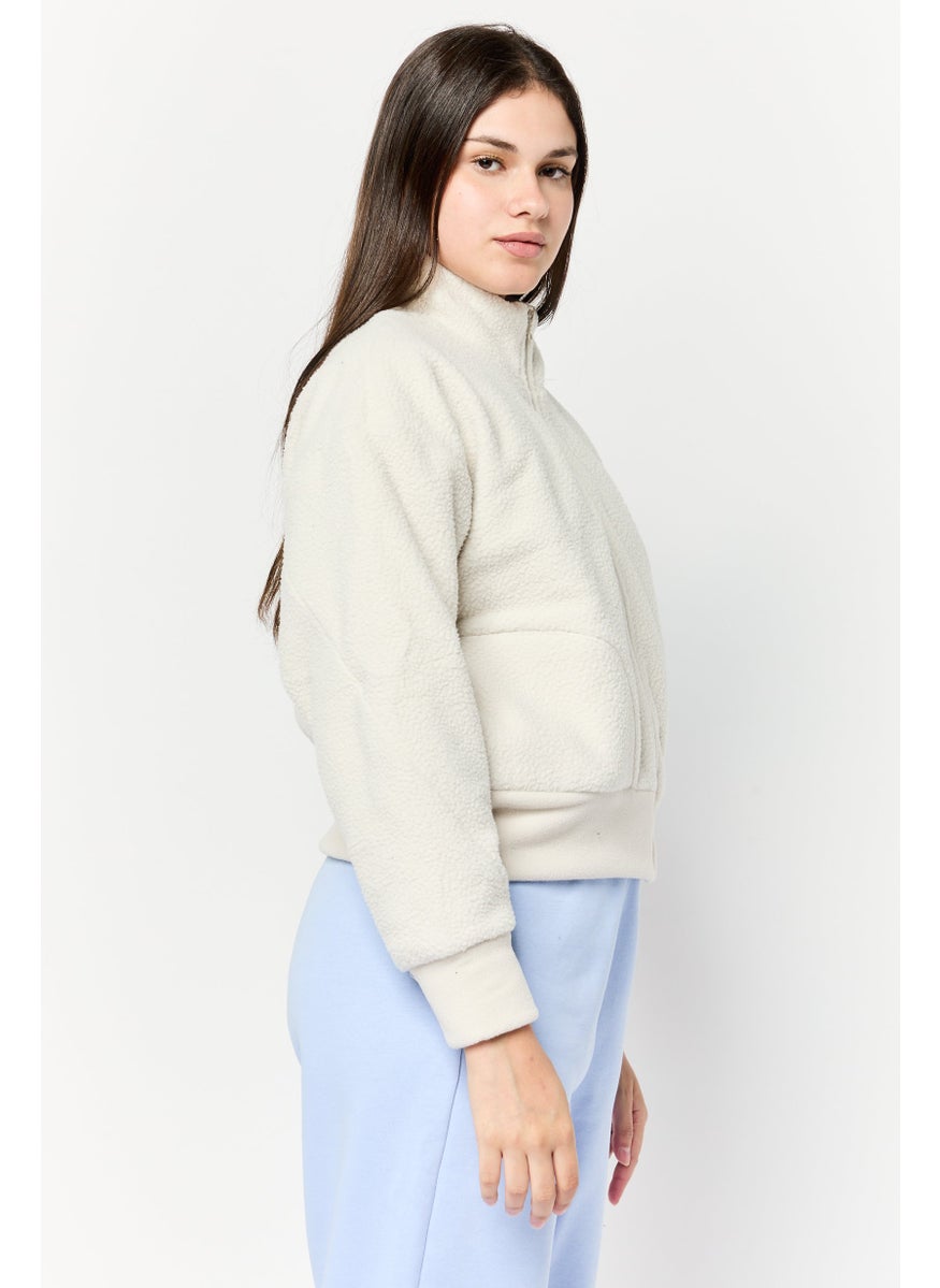 Women Sportswear Fit Long Sleeve Outdoor Sweatshirt, Beige