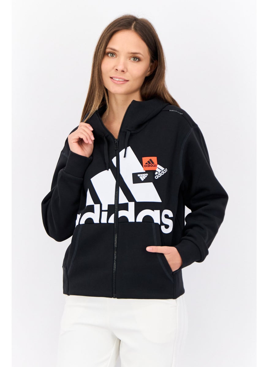 Women Sportswear Fit Long Sleeve Hooded Sweatshirt, Black