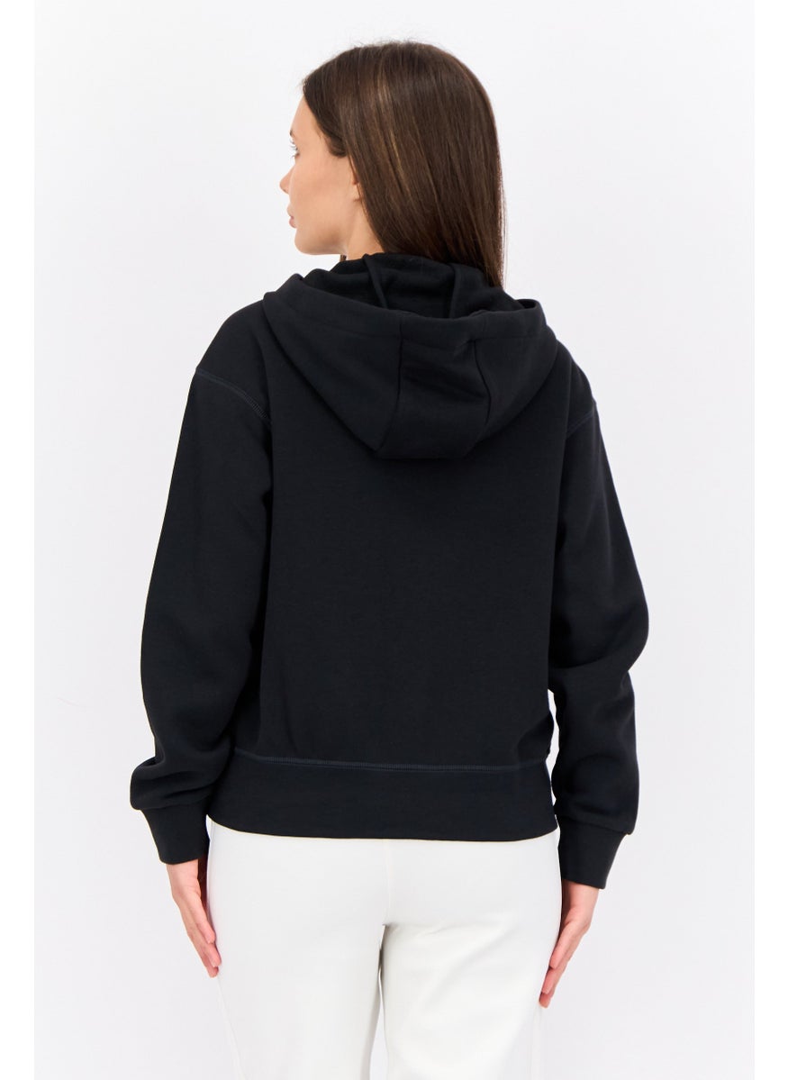 Women Sportswear Fit Long Sleeve Hooded Sweatshirt, Black