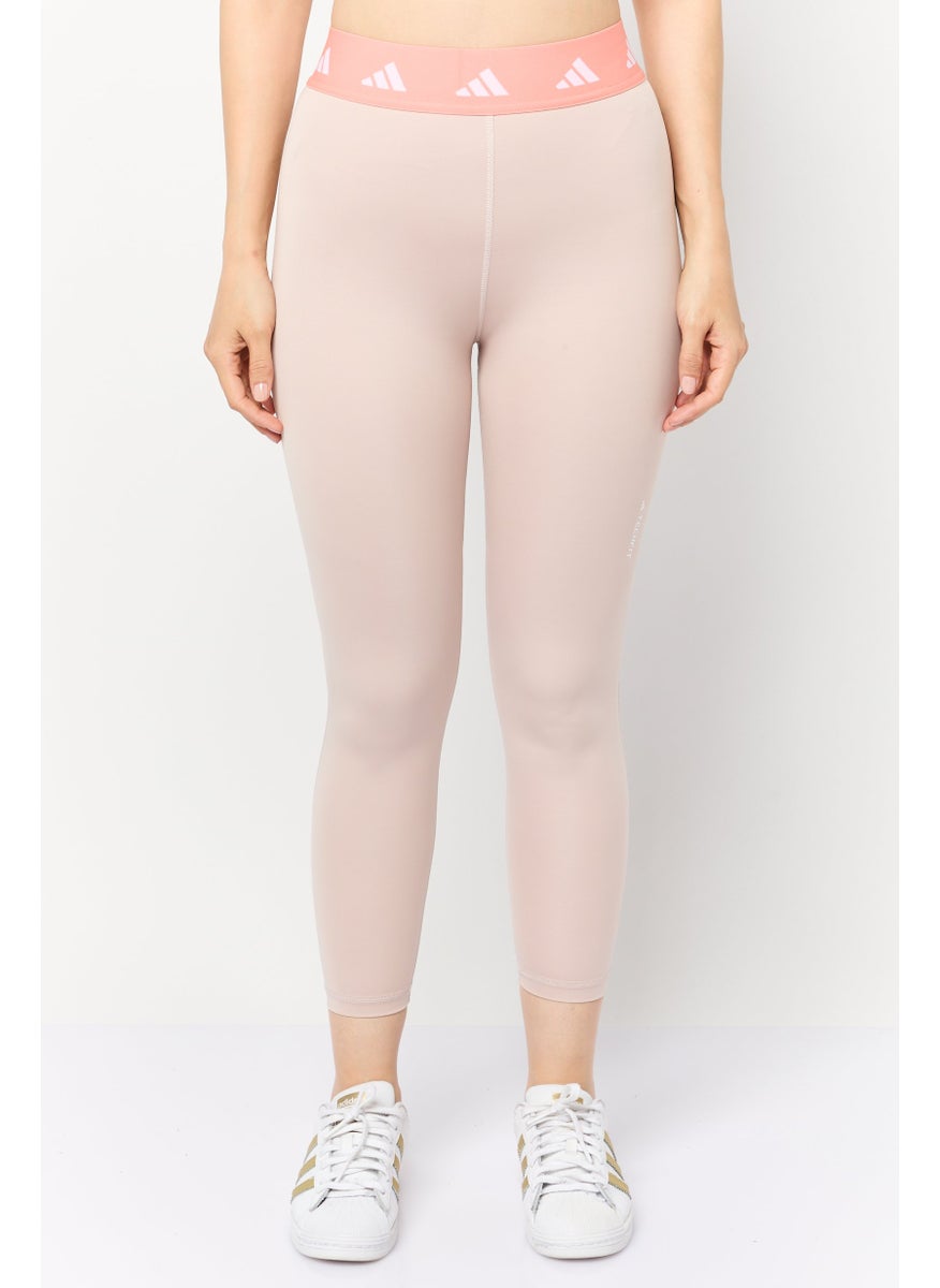 Women Tight Fit 7/8 Brand Logo Training Laggings, Beige