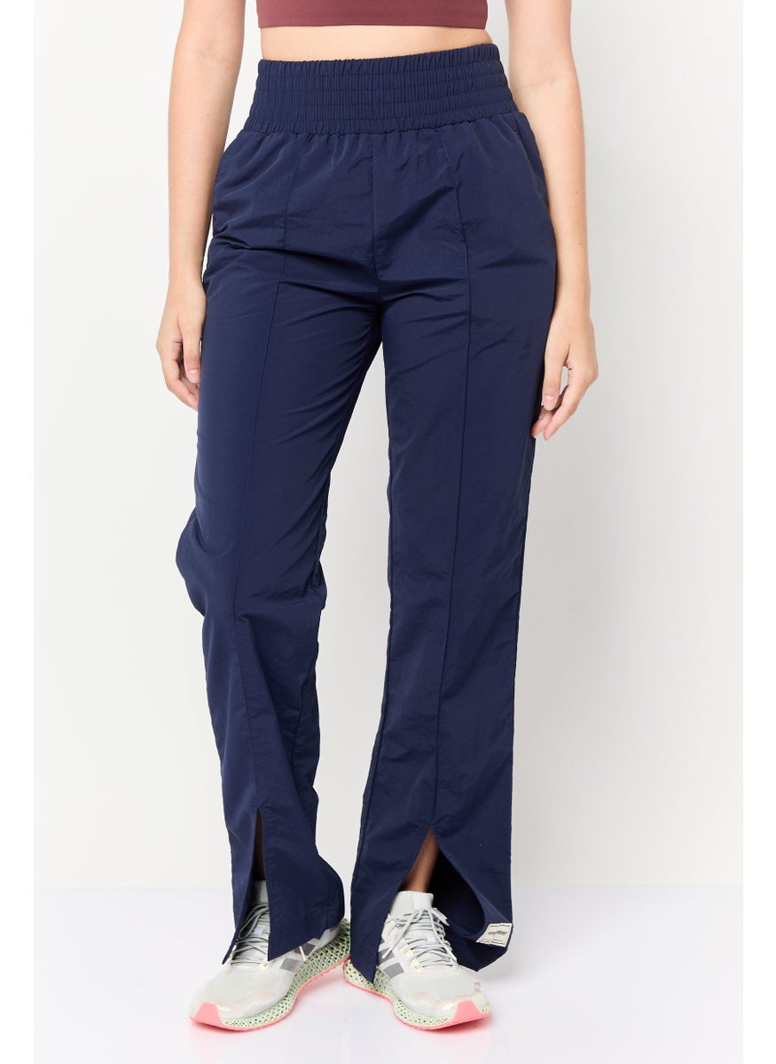 Women Regular Fit Brand Logo Wide Leg Pants, Navy