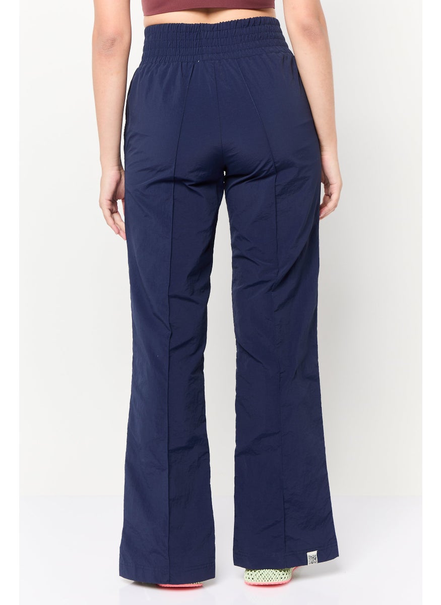 Women Regular Fit Brand Logo Wide Leg Pants, Navy