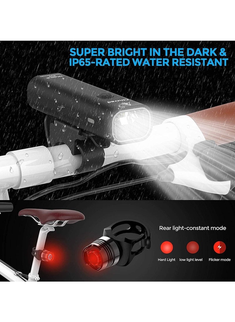 Bike Light Kit, USB Rechargeable Super Bright LED Waterproof Headlight Front and Rear Bike Lights, Easy to Install 4 Light Mode Bike Lights, Suitable for All Bikes
