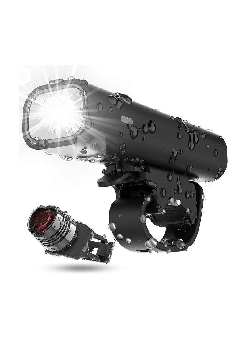 Bike Light Kit, USB Rechargeable Super Bright LED Waterproof Headlight Front and Rear Bike Lights, Easy to Install 4 Light Mode Bike Lights, Suitable for All Bikes