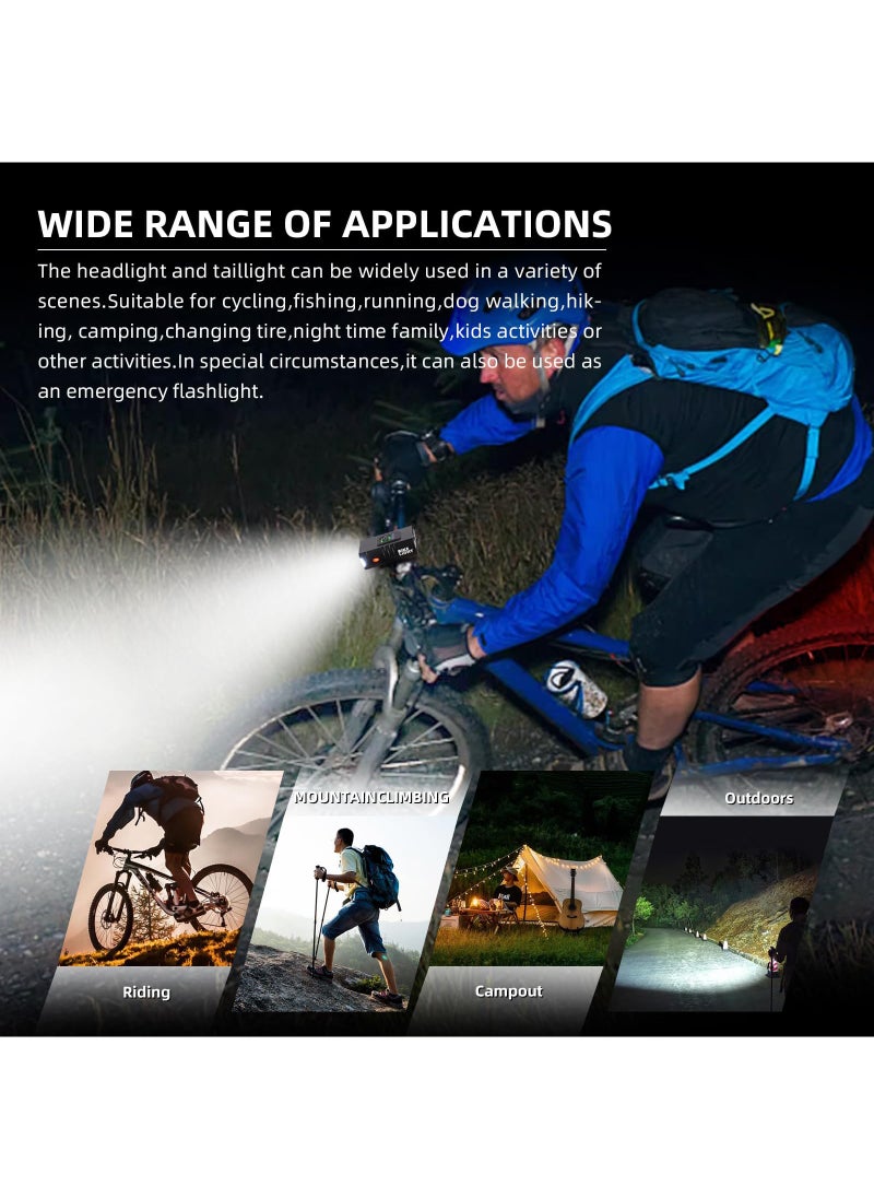Rechargeable bicycle light set, front and tail lights, 6 lighting modes, waterproof and safe front and rear lights for bicycles, suitable for roads, mountains, and night rides