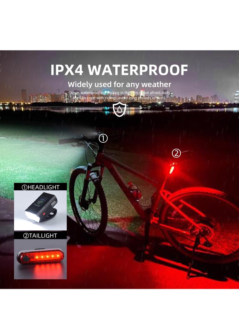 Rechargeable bicycle light set, front and tail lights, 6 lighting modes, waterproof and safe front and rear lights for bicycles, suitable for roads, mountains, and night rides