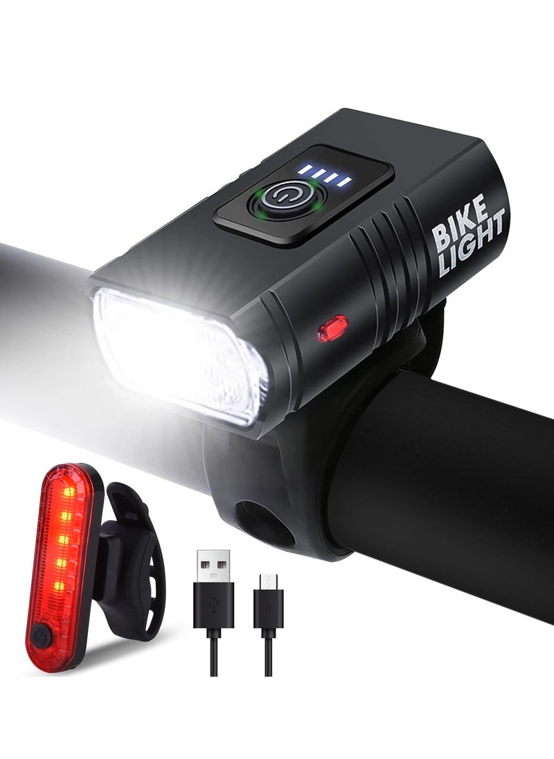 Rechargeable bicycle light set, front and tail lights, 6 lighting modes, waterproof and safe front and rear lights for bicycles, suitable for roads, mountains, and night rides