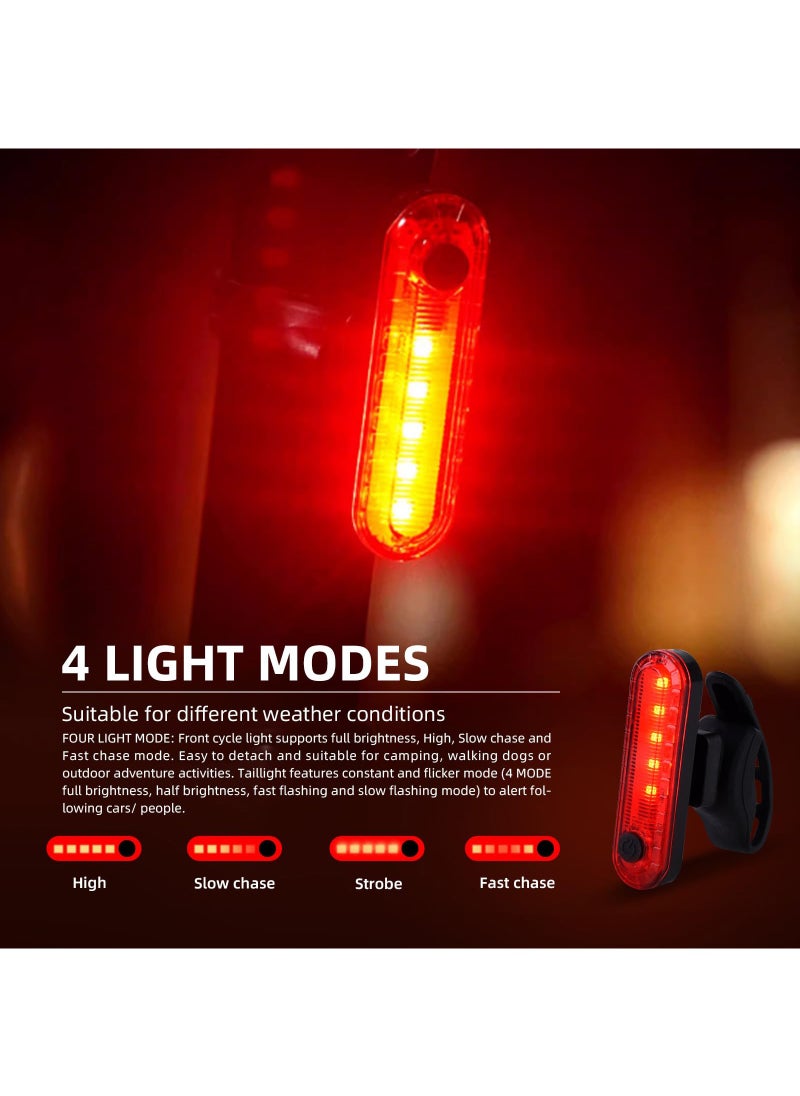 Rechargeable bicycle light set, front and tail lights, 6 lighting modes, waterproof and safe front and rear lights for bicycles, suitable for roads, mountains, and night rides