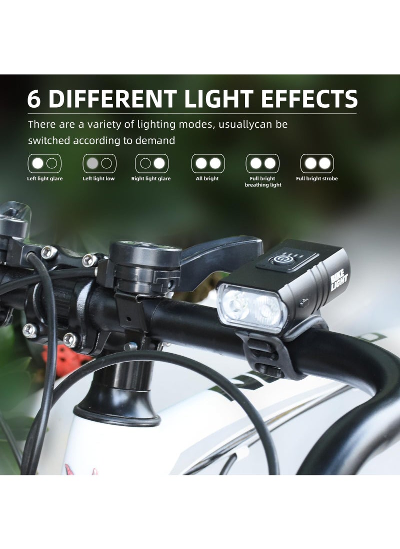Rechargeable bicycle light set, front and tail lights, 6 lighting modes, waterproof and safe front and rear lights for bicycles, suitable for roads, mountains, and night rides