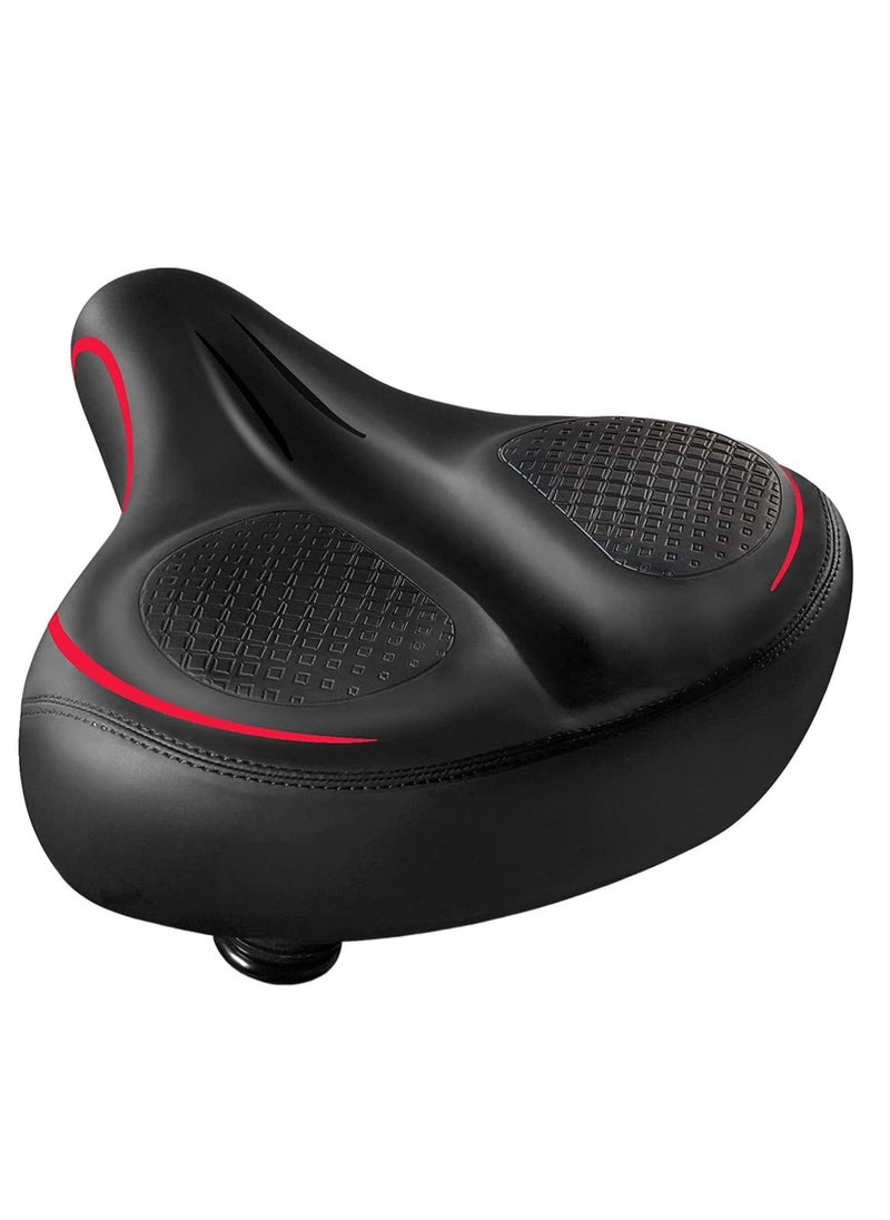 Comfortable Oversized Extra Thick Bicycle Seat with Dual Shock Ball Memory Foam - Wide Unisex Saddle for Sport and Road Bikes (Red)