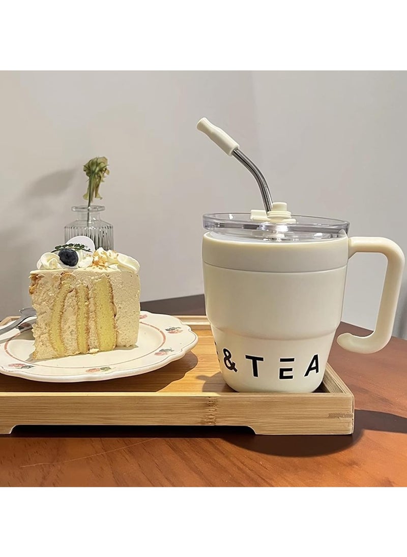 Coffee Mug with Handle, 480ML Double Layer Vacuum Straw Travel Coffee Mug, Stainless Steel Insulated Mug, Home and Office Travel Coffee Mug Insulated Mugs