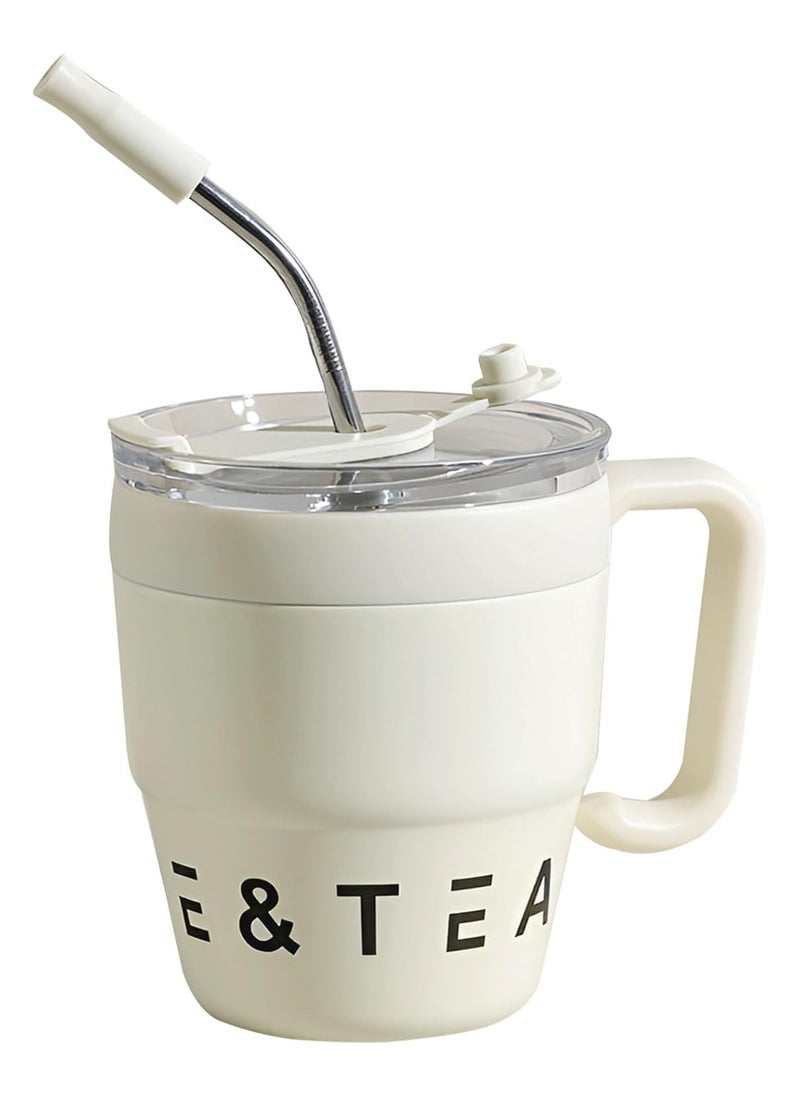 Coffee Mug with Handle, 480ML Double Layer Vacuum Straw Travel Coffee Mug, Stainless Steel Insulated Mug, Home and Office Travel Coffee Mug Insulated Mugs