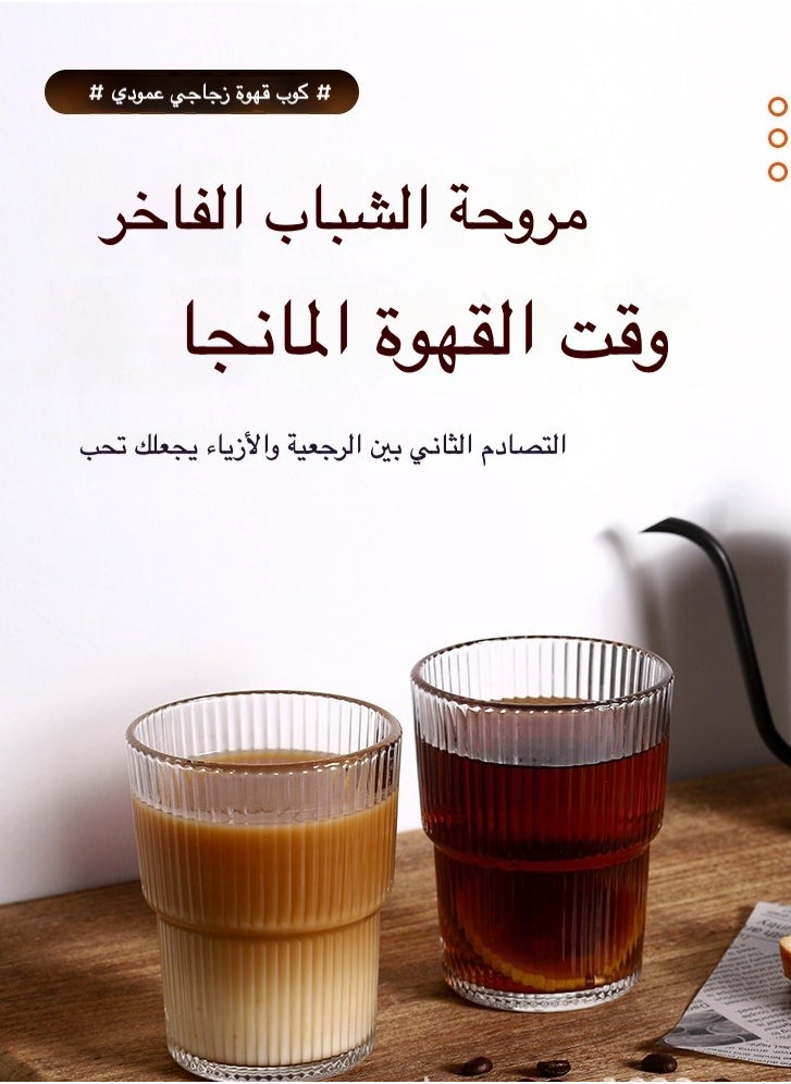 2 Pack Ribbed Glass Cups with Lids & Straws - Reusable Drinking Glasses for Iced Coffee & Juice