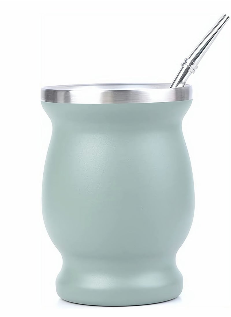 Double Walled Stainless Steel Yerba Mate Tea Cup 230ml with Bombilla Straw Suitable for Loose Leaf Tea Enjoyment