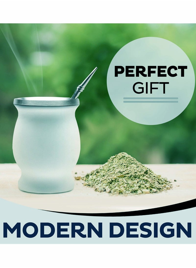 Double Walled Stainless Steel Yerba Mate Tea Cup 230ml with Bombilla Straw Suitable for Loose Leaf Tea Enjoyment