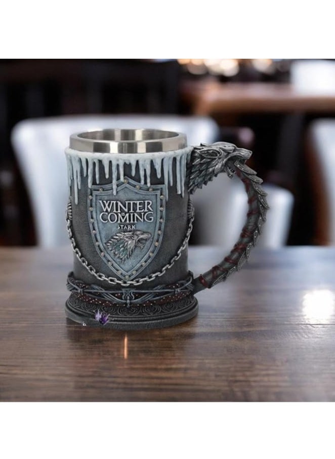 Game of Thrones Viking Mug Vintage Coffee Mug Stainless Steel Resin Water Cup Blue Dragon Goblet With Claws Birthday Gift