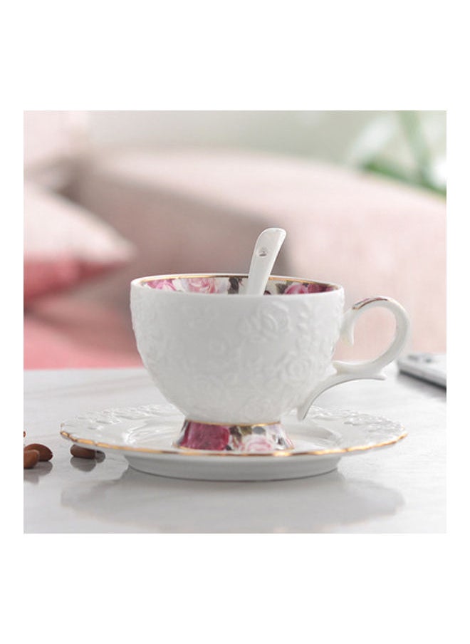 Coffee Cup And Saucer Set White/Pink/Grey