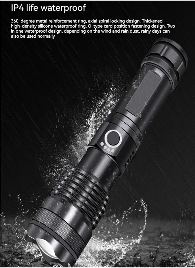 Super Bright 2000 Lumens, 26650 Battery Rechargeable LED Flashlight, 5000mAh Tactical Zoom Flashlight, 12 Hours Run Time, 500m Range, 5 Modes, Professional Outdoor Camping Light, LED Flashlight Waterproof UAE