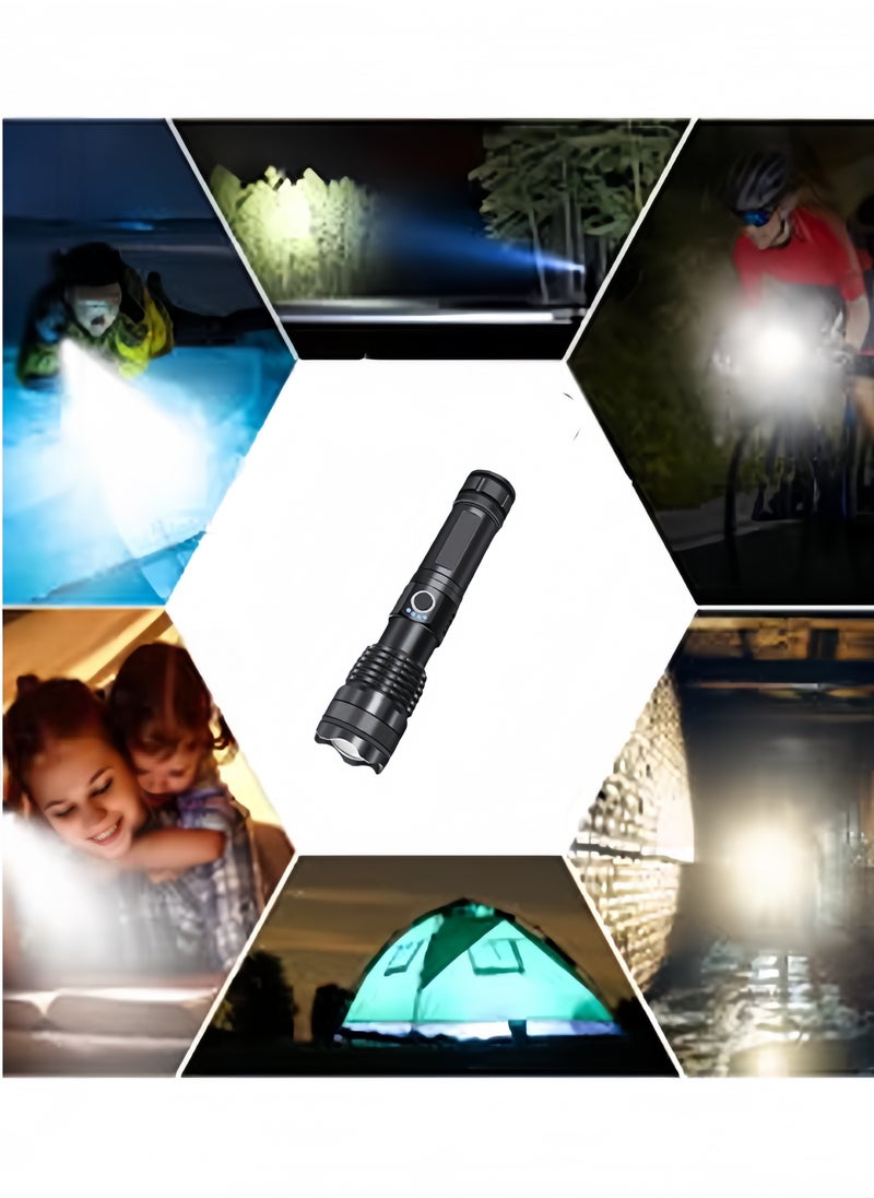 Super Bright 2000 Lumens, 26650 Battery Rechargeable LED Flashlight, 5000mAh Tactical Zoom Flashlight, 12 Hours Run Time, 500m Range, 5 Modes, Professional Outdoor Camping Light, LED Flashlight Waterproof UAE