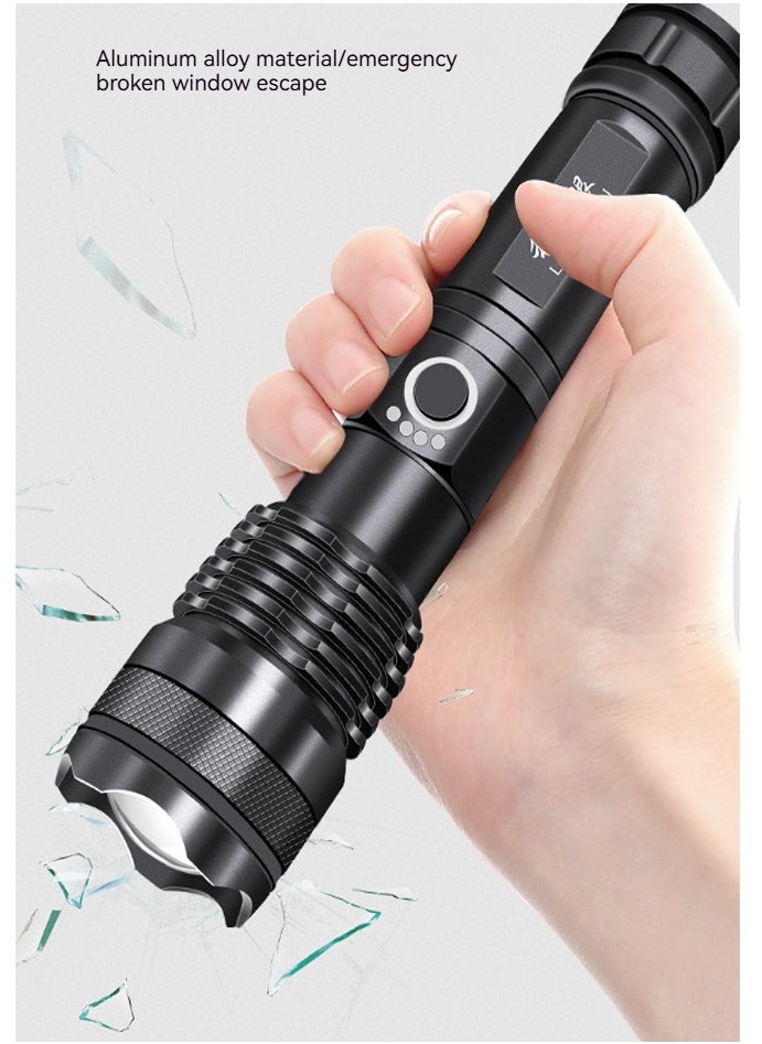 Super Bright 2000 Lumens, 26650 Battery Rechargeable LED Flashlight, 5000mAh Tactical Zoom Flashlight, 12 Hours Run Time, 500m Range, 5 Modes, Professional Outdoor Camping Light, LED Flashlight Waterproof UAE