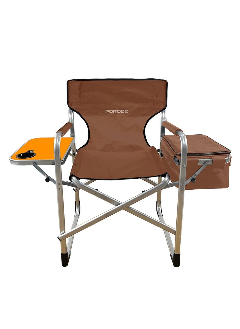 Lifestyle Outdoor Foldable Director Chair with Cooler Bag and Side Table / Travel and Camping Chair / Lightweight Chair / Comfortable and Reliable Seat / Built-In Cup Holder - Brown