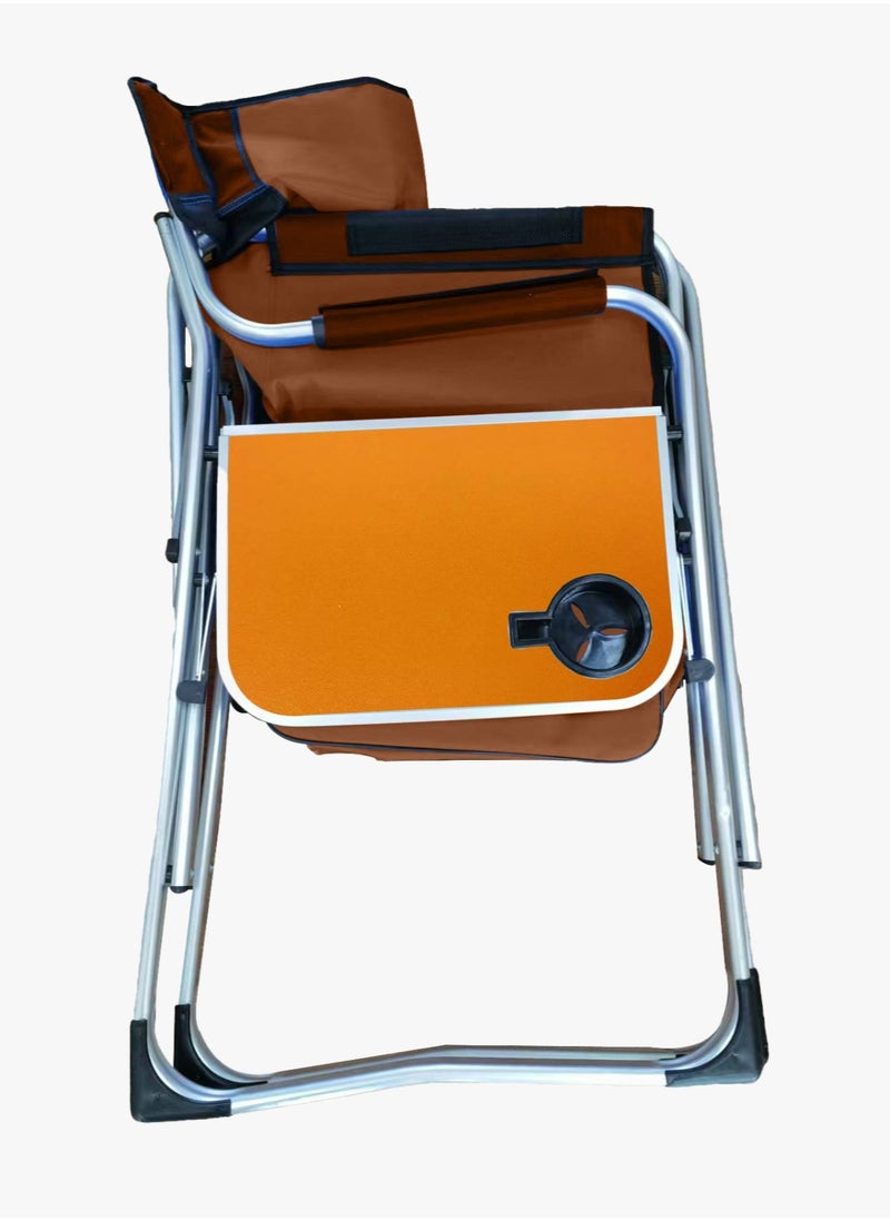 Lifestyle Outdoor Foldable Director Chair with Cooler Bag and Side Table / Travel and Camping Chair / Lightweight Chair / Comfortable and Reliable Seat / Built-In Cup Holder - Brown