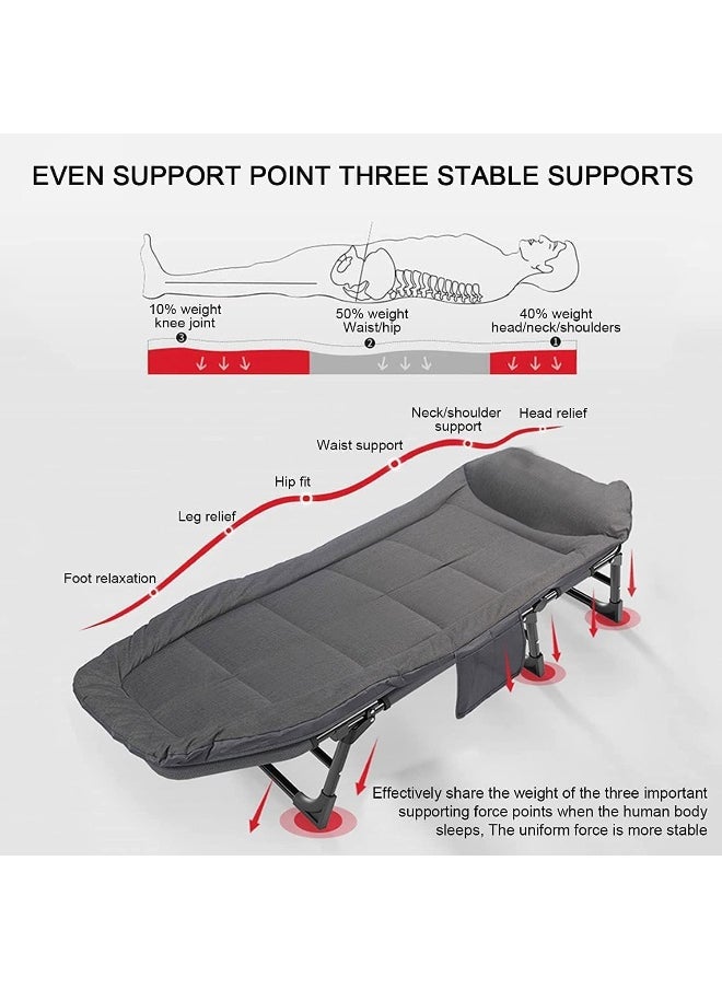 Folding Camping Cot for Adults with Mattress Adjustable 5-Position Portable Folding Camping Bed Sleeping Cot with Pillow Lightweight Cots for Camping Home Office Nap