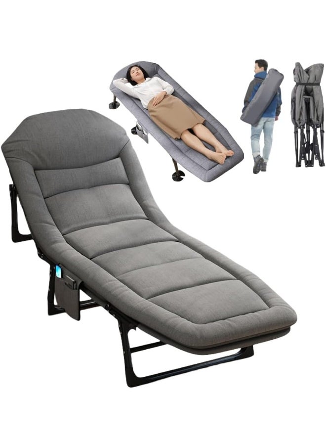 Folding Camping Cot for Adults with Mattress Adjustable 5-Position Portable Folding Camping Bed Sleeping Cot with Pillow Lightweight Cots for Camping Home Office Nap