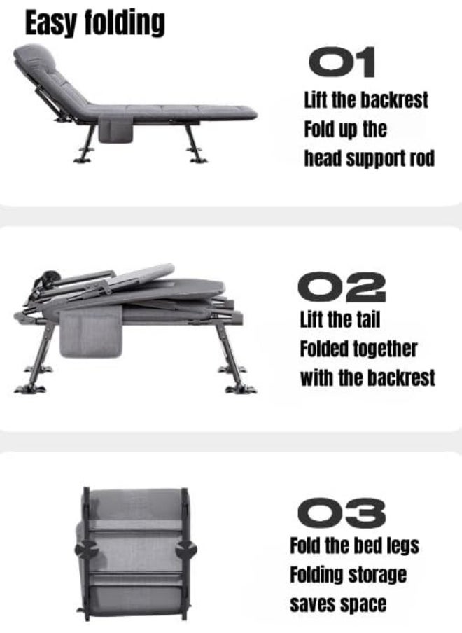 Folding Camping Cot for Adults with Mattress Adjustable 5-Position Portable Folding Camping Bed Sleeping Cot with Pillow Lightweight Cots for Camping Home Office Nap