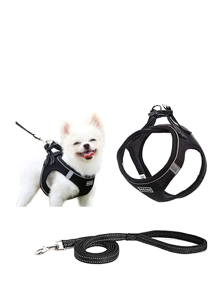 Step-in Air Dog Harness and Leash No Pull, Reflective Breathable Pet Harness, Adjustable Comfortable Soft Padded Vest Easy Control for Puppy Small Medium Dogs Cats, Black L