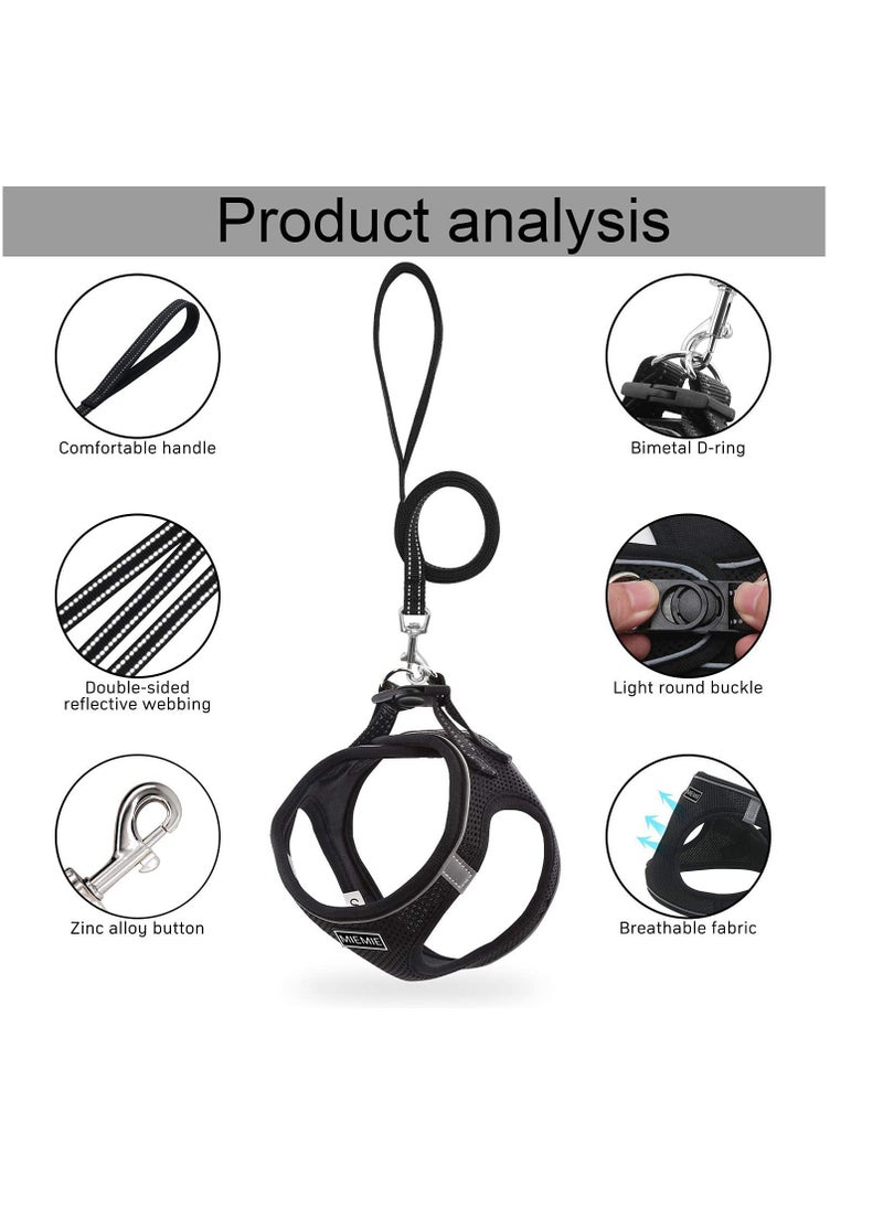 Step-in Air Dog Harness and Leash No Pull, Reflective Breathable Pet Harness, Adjustable Comfortable Soft Padded Vest Easy Control for Puppy Small Medium Dogs Cats, Black L