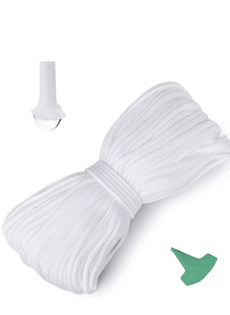 60 Feet 1/6 Inches Self Watering Wick Cord Cotton String Rope with 10 Pcs Plant Labels for Vacation Potted Plant Sitter DIY Automatic Watering Device System Auto Drip Irrigation Waterer
